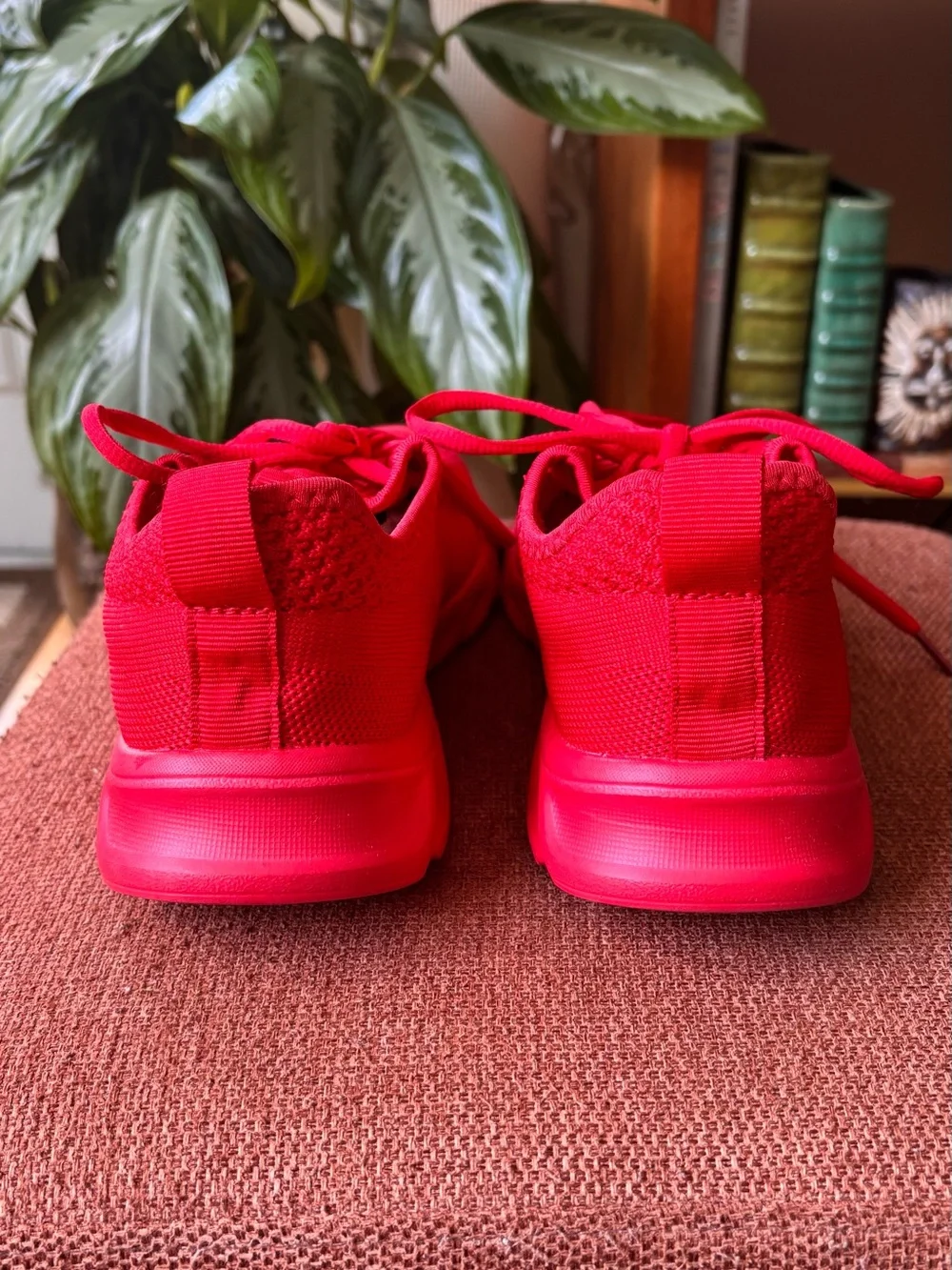 Women’s Red Knit Lace-Up Athletic Sneakers